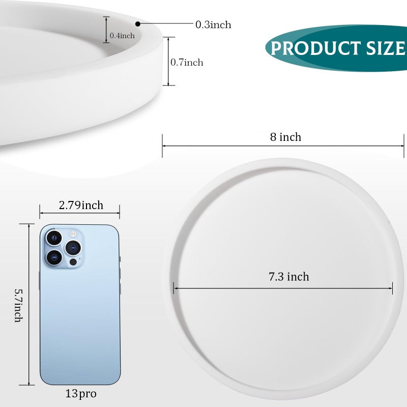 Heagoale Silicone Bathroom Tray Round Vanity Tray Decorative Soap Holder Kitchen Countertop Organizer Coffee Table Decor for Candle, Perfume, Plant, 8 Inch, White - Image 5